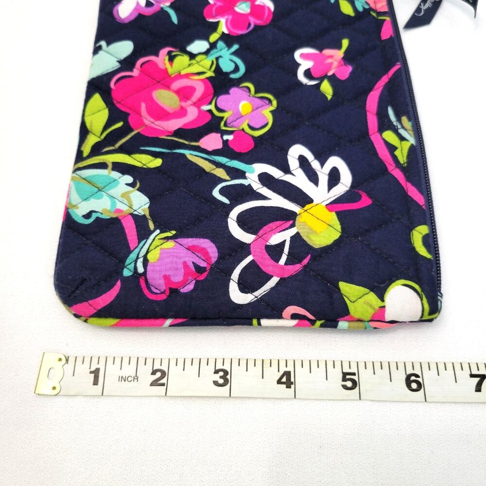 Vera Bradley Quilted Cosmetic Bag - Retired Ribbons Navy Blue Pink Floral Pouch - Picture 7 of 7